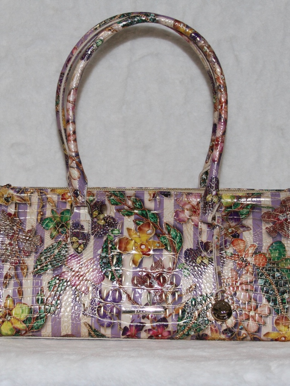 BRAHMIN Sophia Shoulder Bag Pinstripe Petals Melbourne Leather - Picture 3 of 7